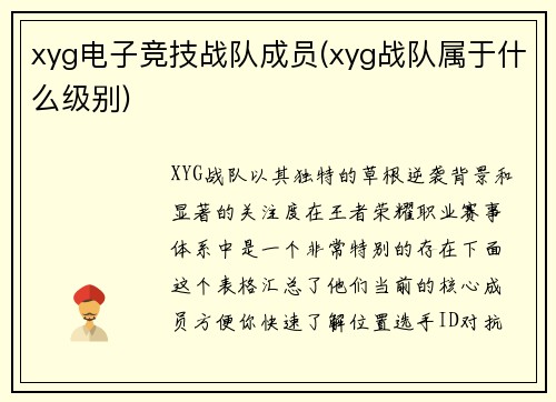xyg电子竞技战队成员(xyg战队属于什么级别)