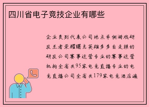 四川省电子竞技企业有哪些